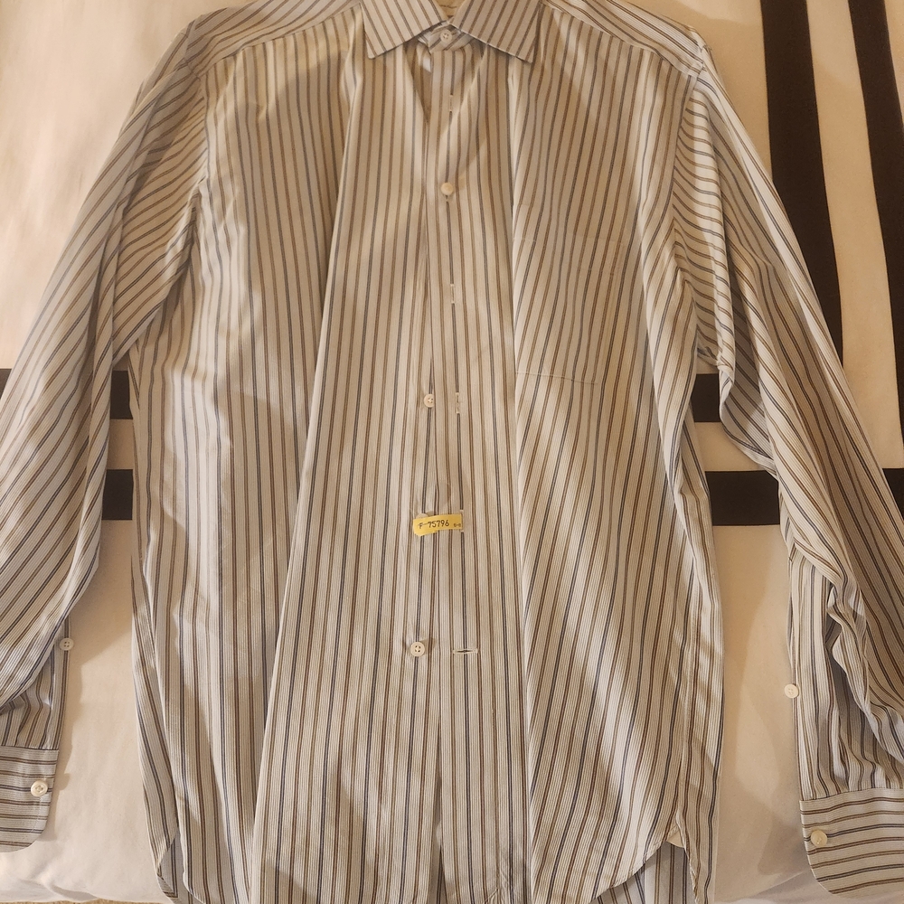 Ermenegildo Zegna Blue with Black and White Striped Dress Shirt